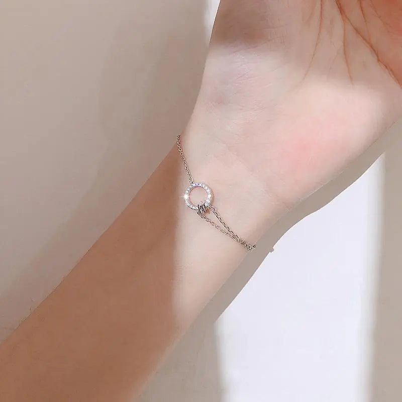 925 Silver Dainty Double Layer Circle Bracelet for Women