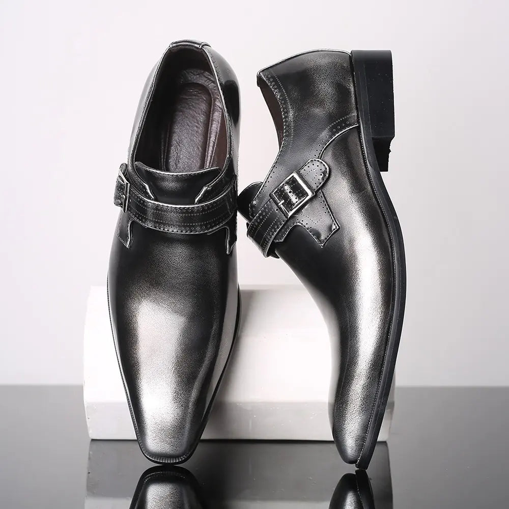 Men's Leather Business Casual Non-Slip Square Toe Shoes