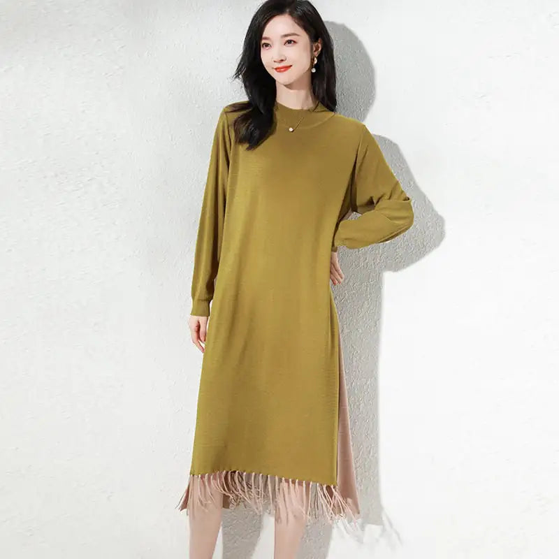 Loose Mid-length Tassel Knit Dress for Fashion Lovers