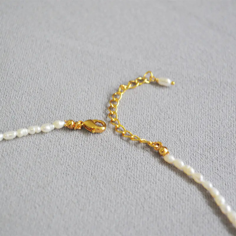 Elegant Freshwater Pearl Moon Charm Short Necklace