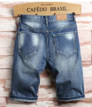 Trendy Men's Ripped Shorts with Embroidery and Beach Style