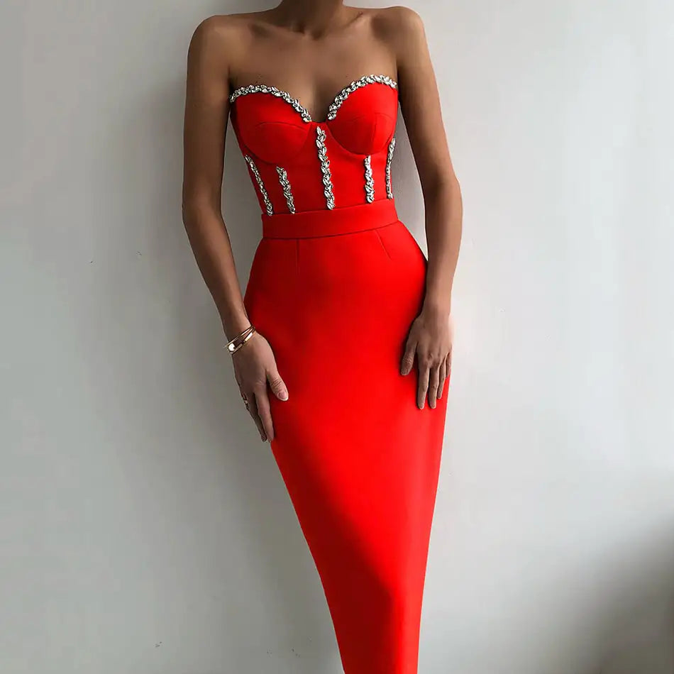 Elegant Strapless Bandage Dress with Nail Drill