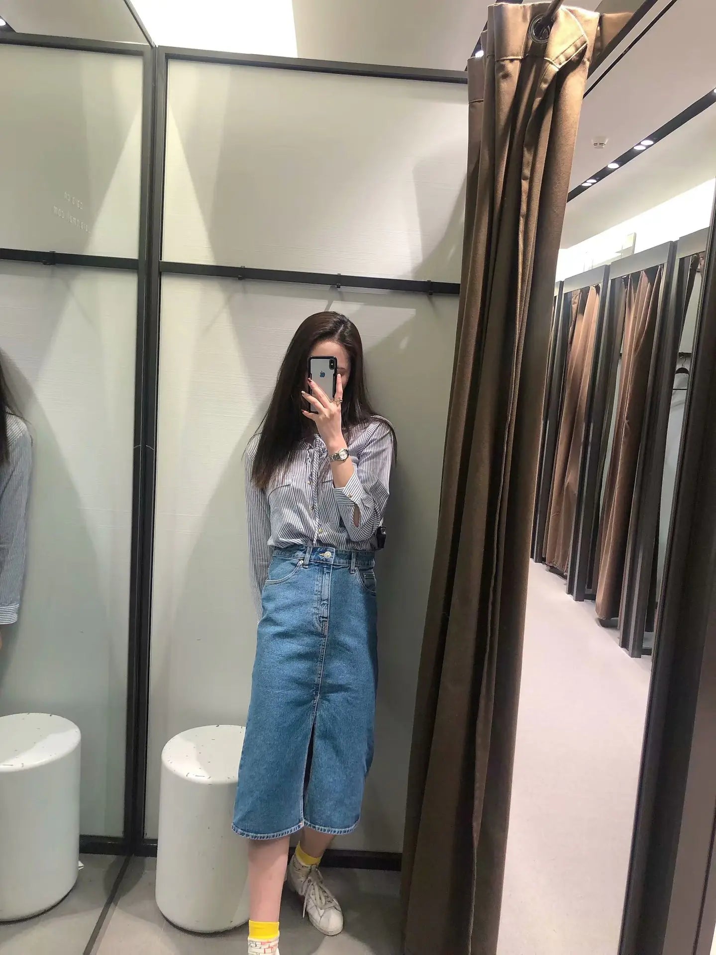 Split Hem Denim Skirt, Bodycon Denim Midi Skirt