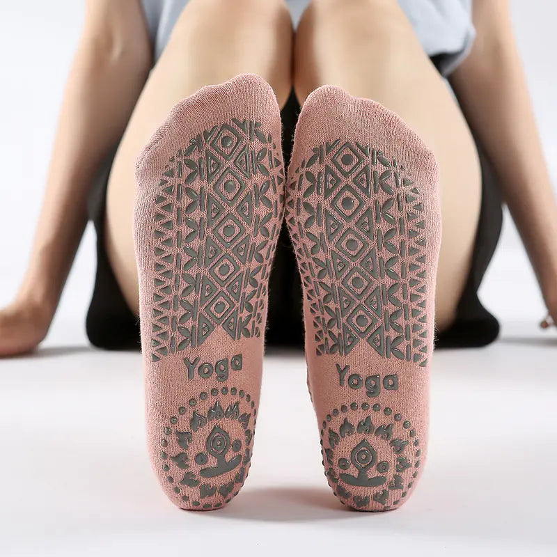 Trendy Cotton Yoga Socks with Grip and Wide Straps