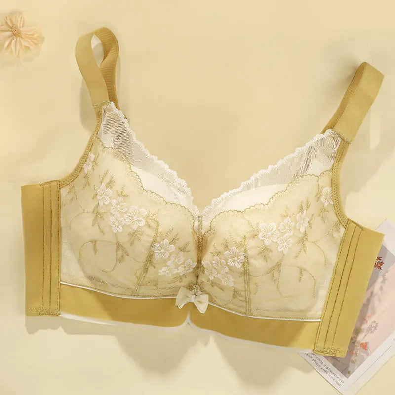 Lace Embroidered Bra - Plus Size Adjustable Support