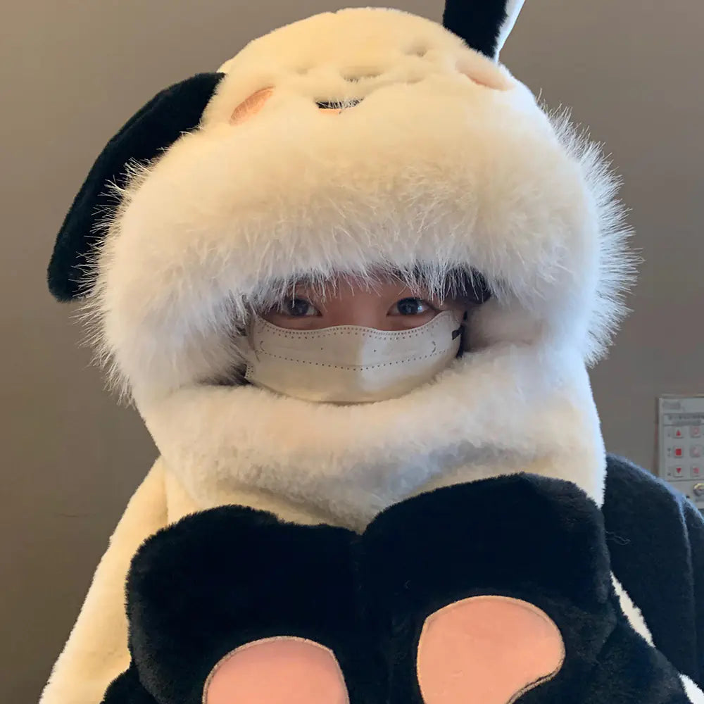 Cute Dog Winter Fleece Hat Scarf Gloves Set