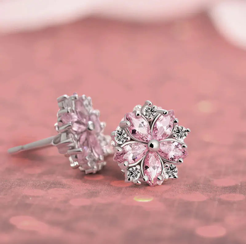Cherry Blossom Stud Earrings with S925 Silver