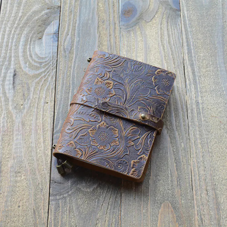 Custom Vintage Leather Notebook with Creative Carving