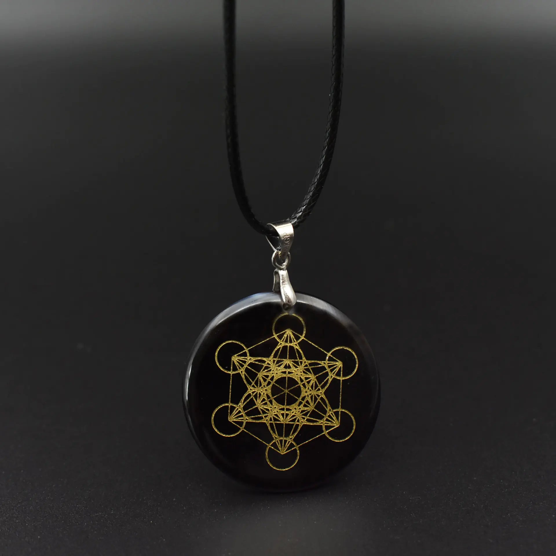 Natural Black Obsidian Amethyst Flower of Life Pendant