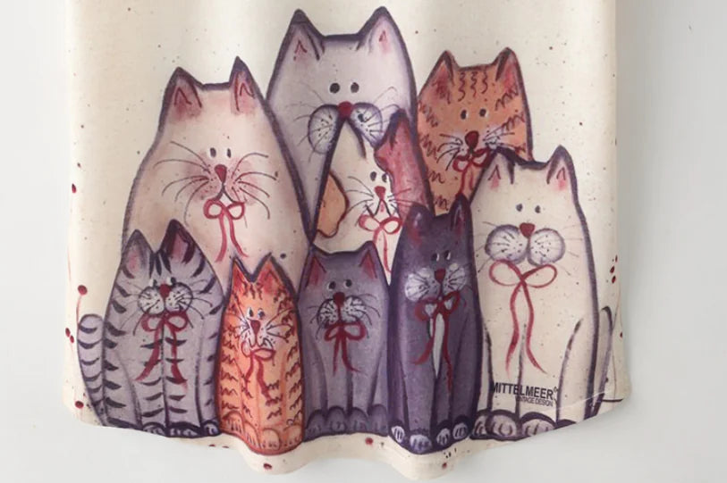 Cat Print Round Neck Short Sleeve T-Shirt