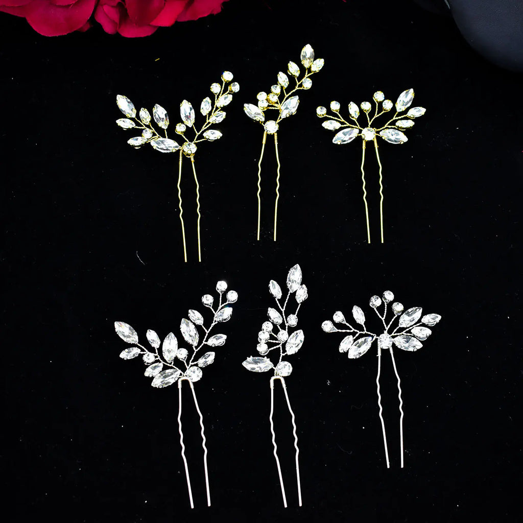 Handmade Rhinestone Hairpin Set for Brides (3 Pieces)