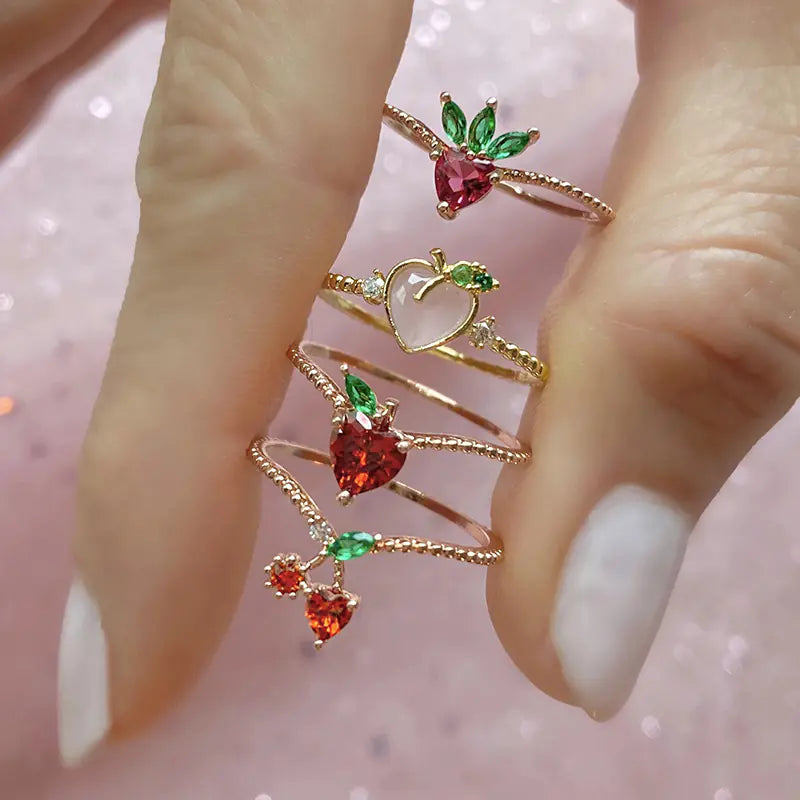 Tropical Fruit Cherry Peach Zircon Ring for Women