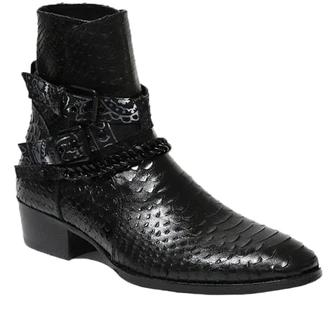Men's Leather Chelsea Boots with Serpentine Design