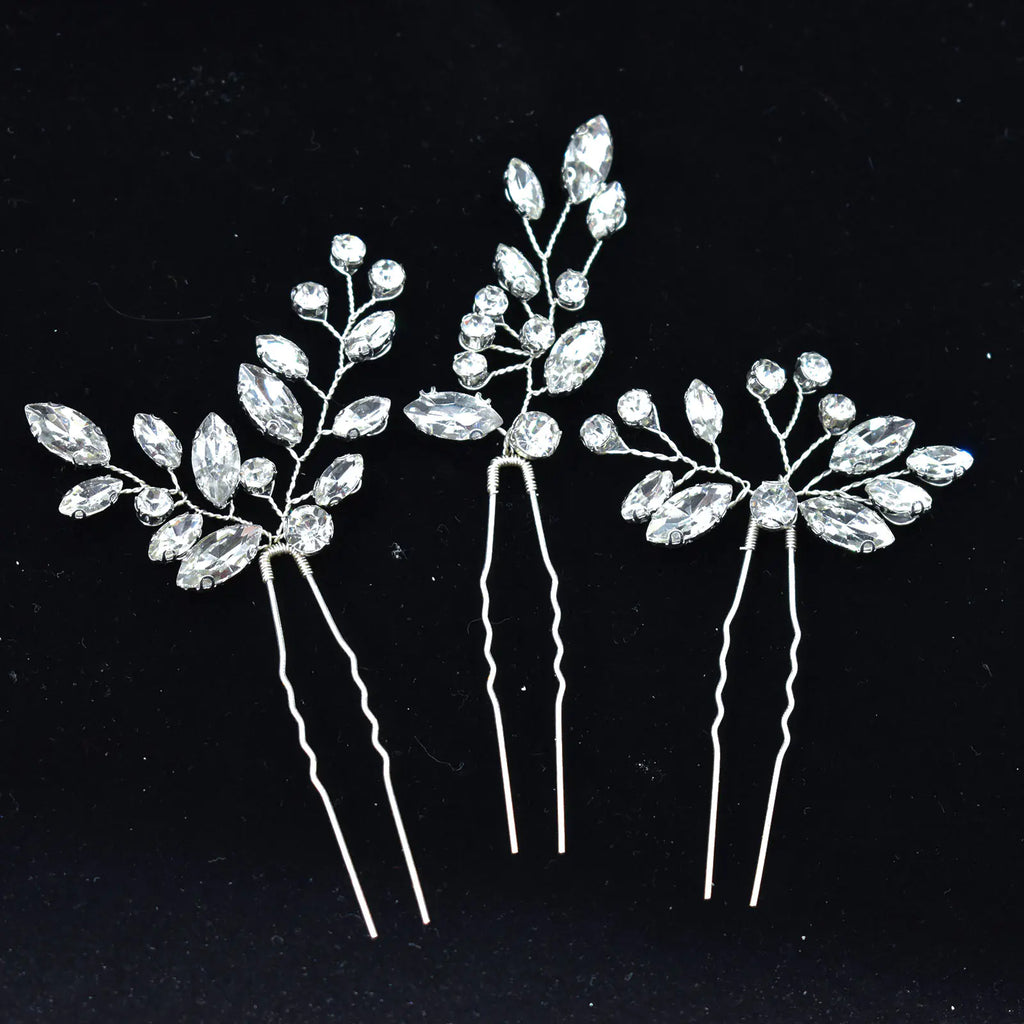 Handmade Rhinestone Hairpin Set for Brides (3 Pieces)