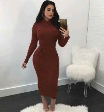 Autumn Winter Long Sleeve Dress with Pencil Skirt
