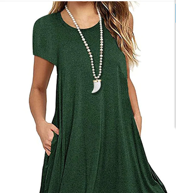 Plus Size Lace Panel Round Neck Short Sleeve Dress