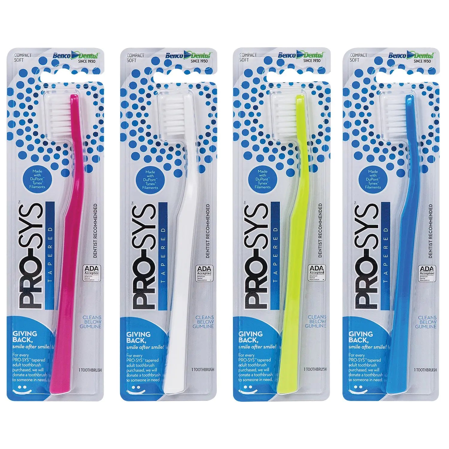 Adult Tapered Soft Toothbrush (Colorful 4-Pack) - ADA Accepted Made with Soft Dupont™ bristles