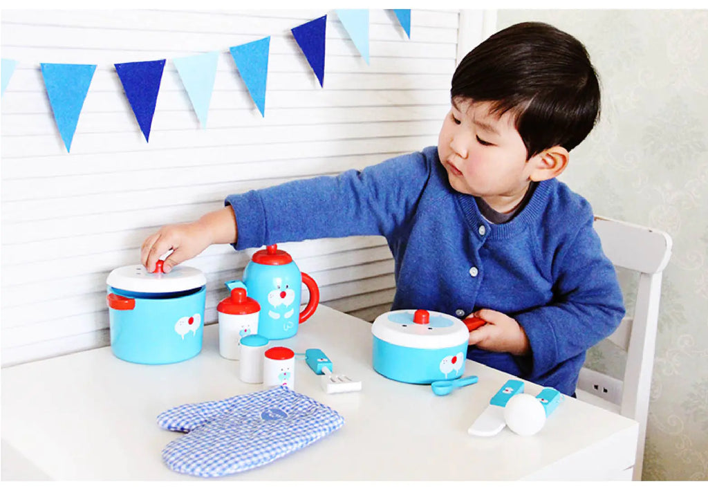 Realistic Wooden Toy Cookware Set for Kids