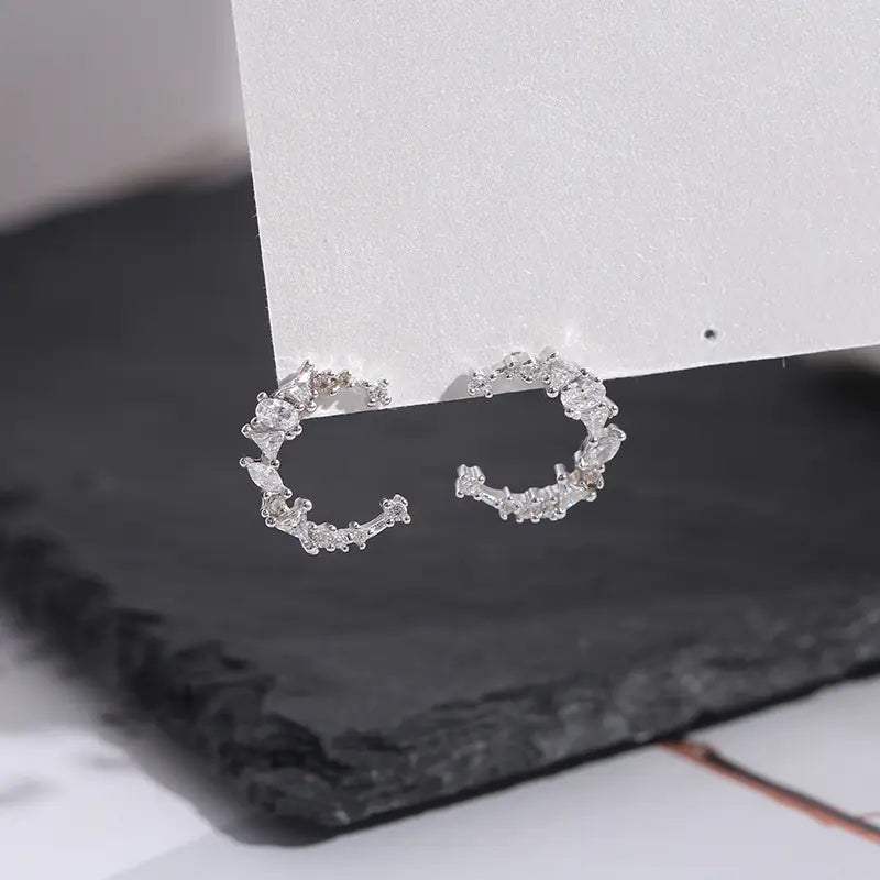 S925 Silver Earrings with Zircon Stone Moon Design