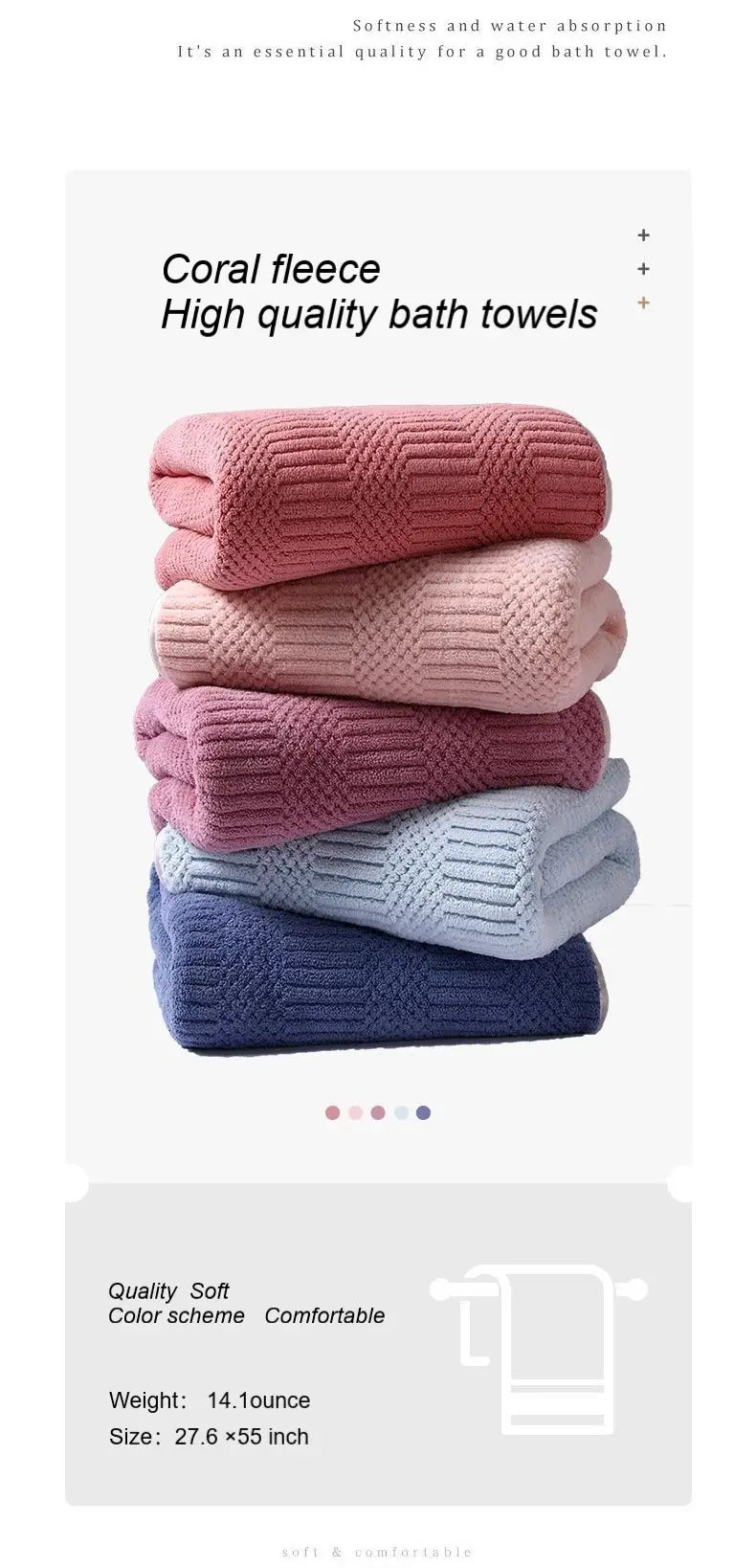 Large Absorbent Quick Dry Bath Towel - Soft & Comfortable