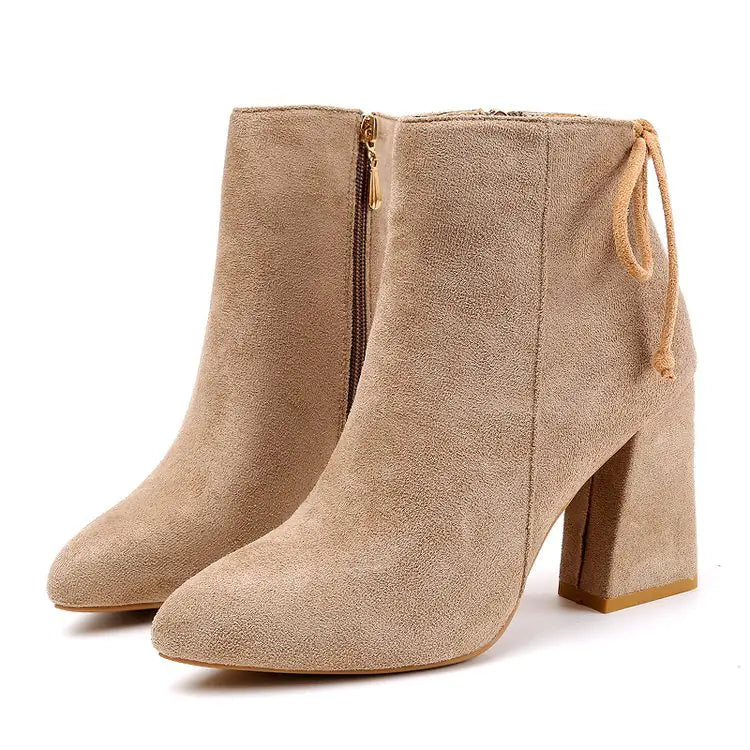 Women's Fashion High Heel Ankle Boots with Bow