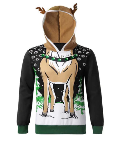 Autumn Men's Jacket with Christmas Reindeer Hoodie