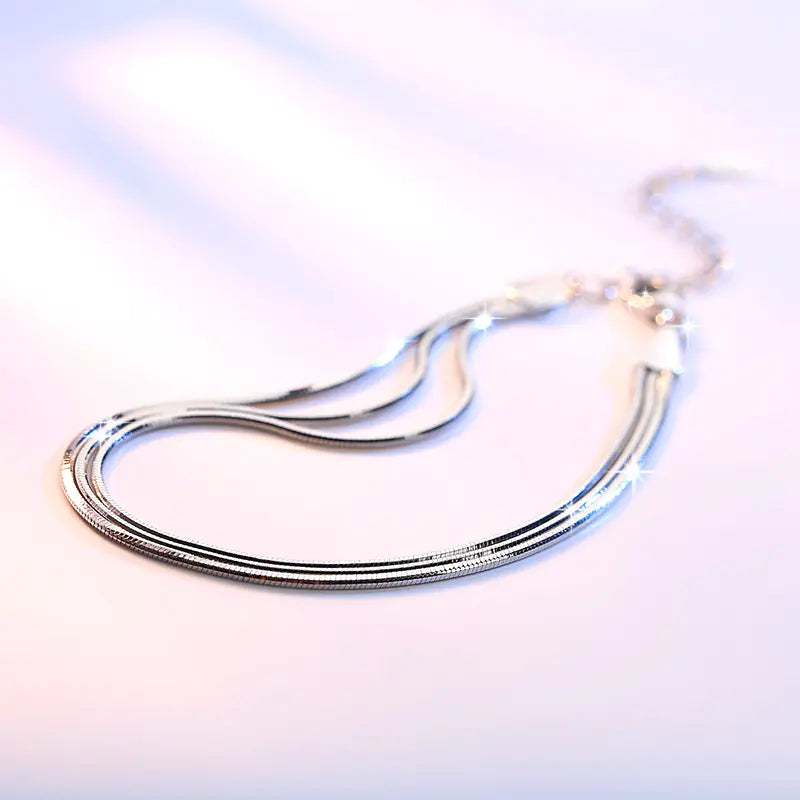 Octagonal Snake Bone Silver Plated Bracelet for Women