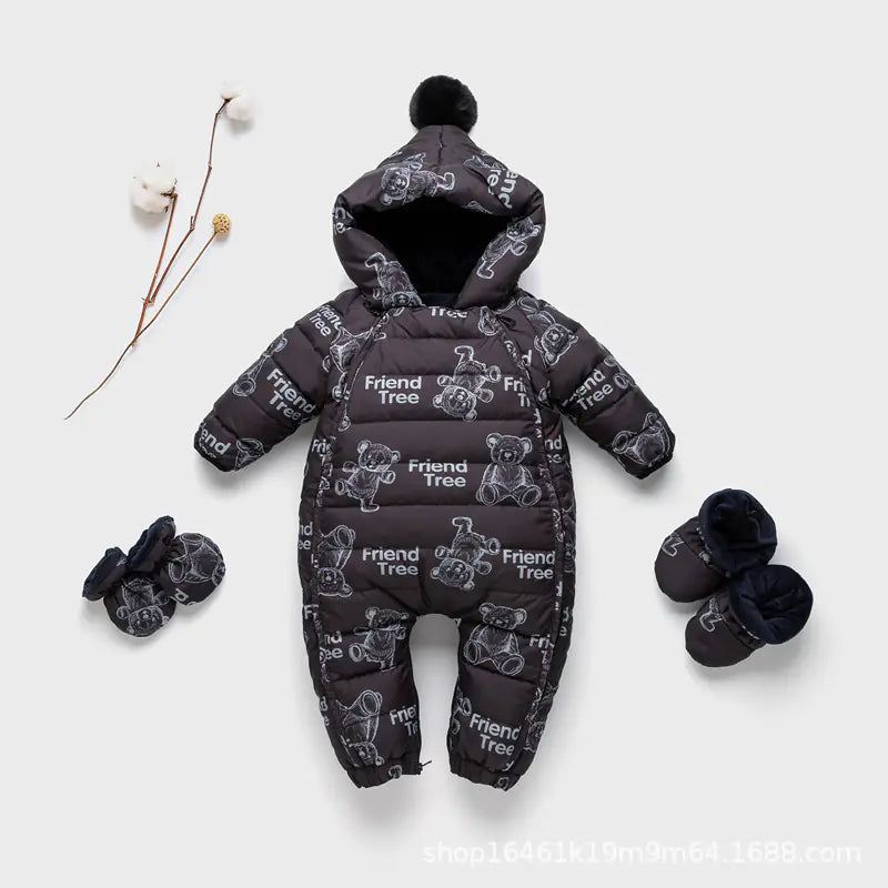Newborn Winter Baby Down Jumpsuit with Foot Cover