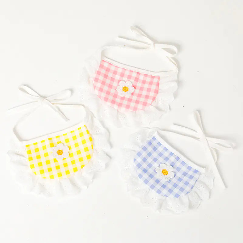 Cute Lace Bib Plaid Towel for Cats and Dogs