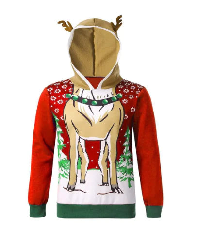 Autumn Men's Jacket with Christmas Reindeer Hoodie