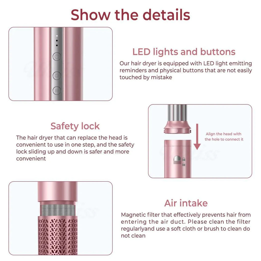 6 in 1 High-Speed Brushless Hair Dryer with Alternating Hot & Cold Air