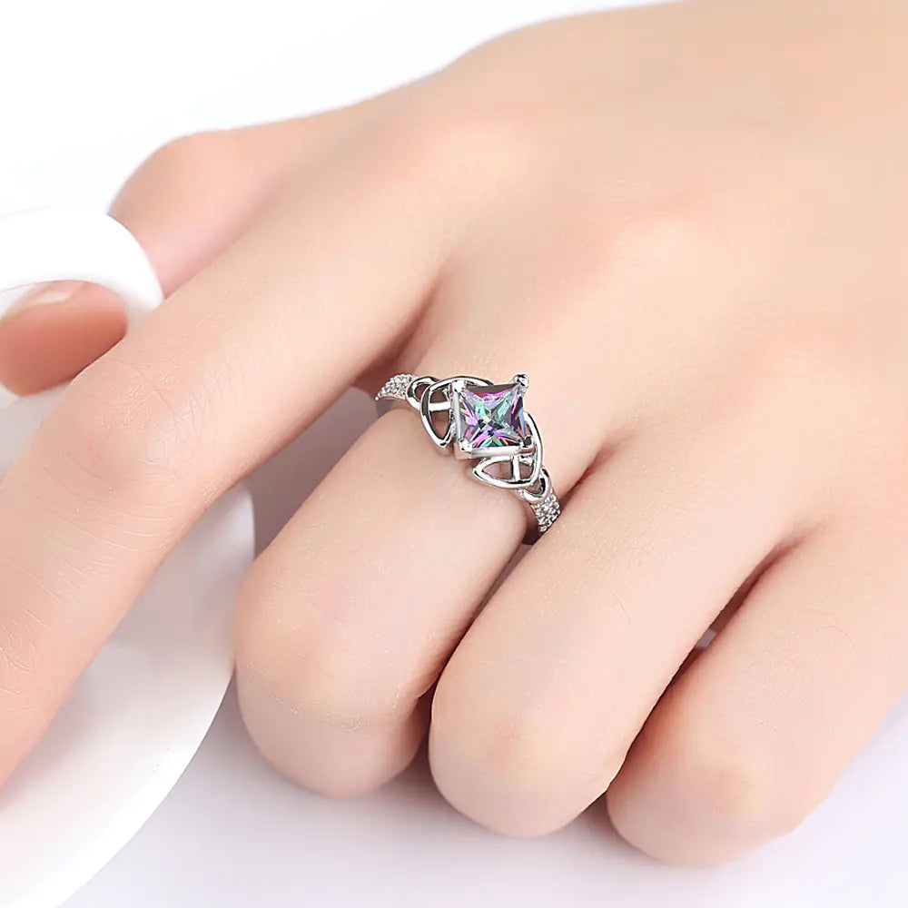 Colorful Stone Square Diamond Ring - Creative Jewelry