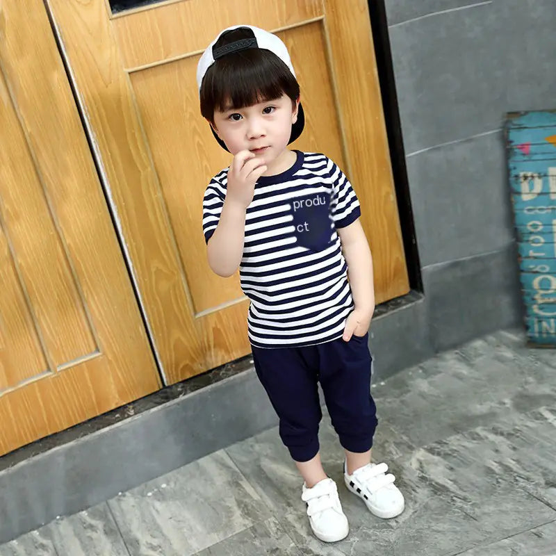 Boys' Cotton Striped Summer Outfit - Two-Piece Set