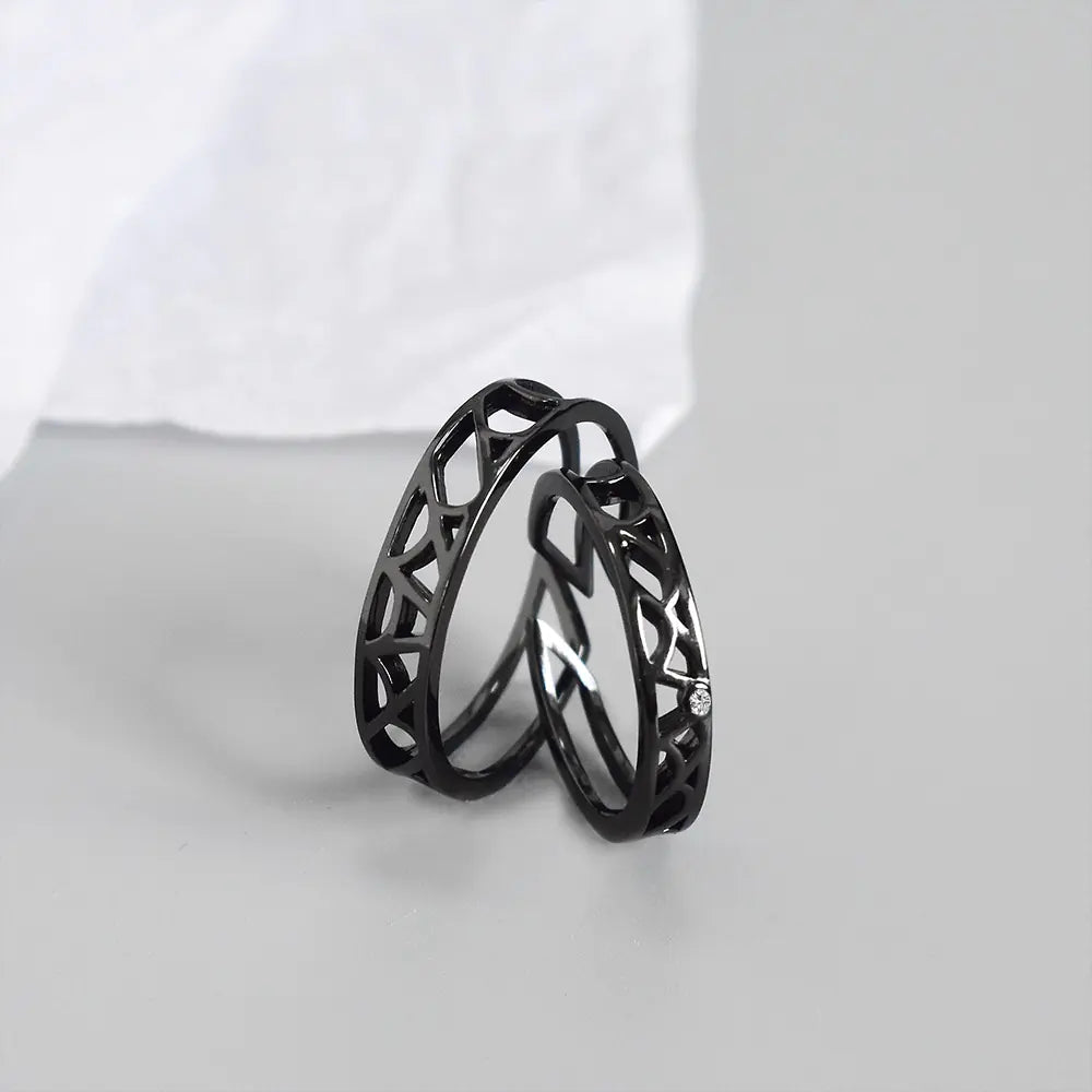 Sterling Silver 925 Black Diamond Couple Ring