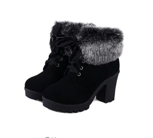 Chunky Heeled Martin Boots with Plush Strap, British Style
