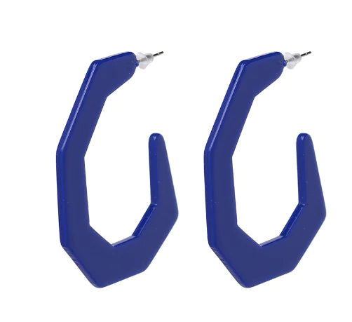 Geometric Acrylic C-Shaped Earrings with Resin Accents