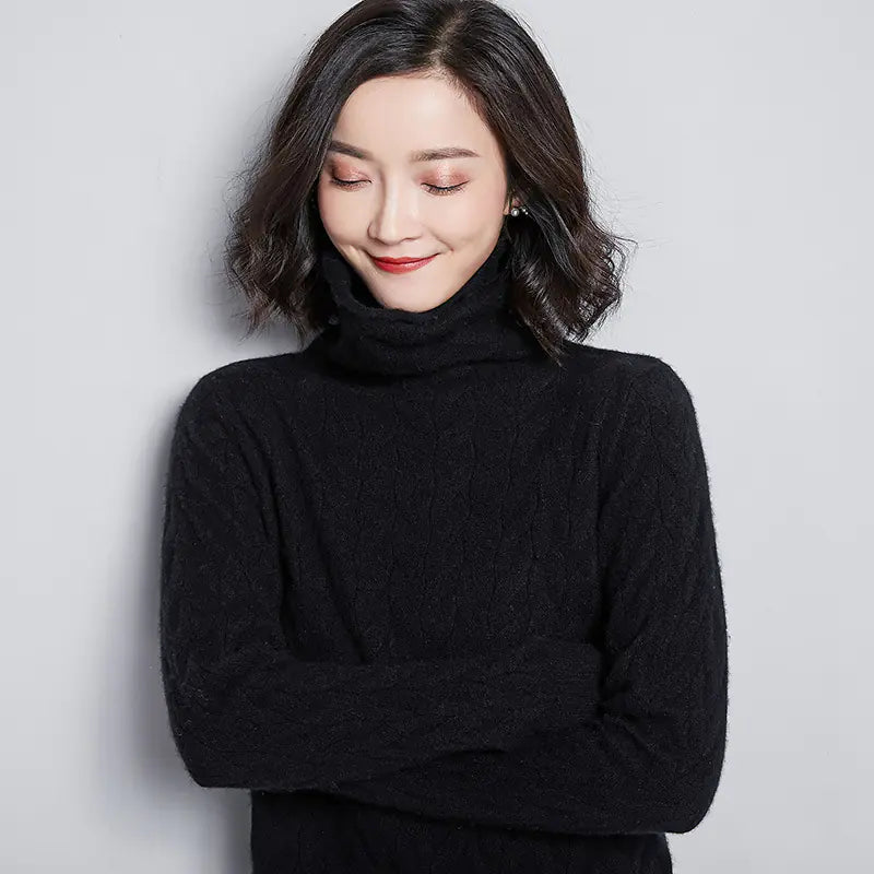 Chunky Neck Cable Knit Sweater for Women, Long Sleeve