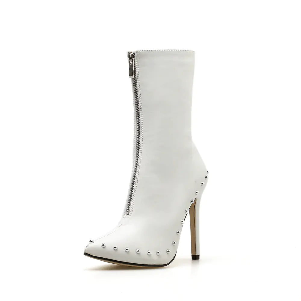 Studded Zipper Knee-High Boots with Heels
