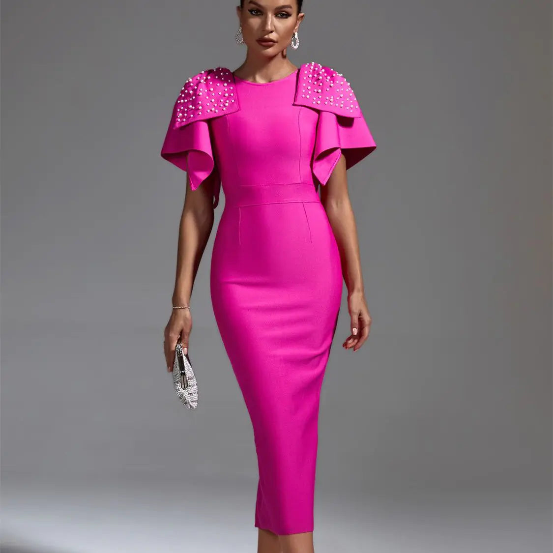 Handmade Irregular Knitting Lotus Leaf Beaded Dress