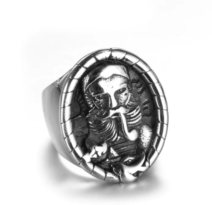 Stainless Steel Men's Vintage Skull Smoking Ring
