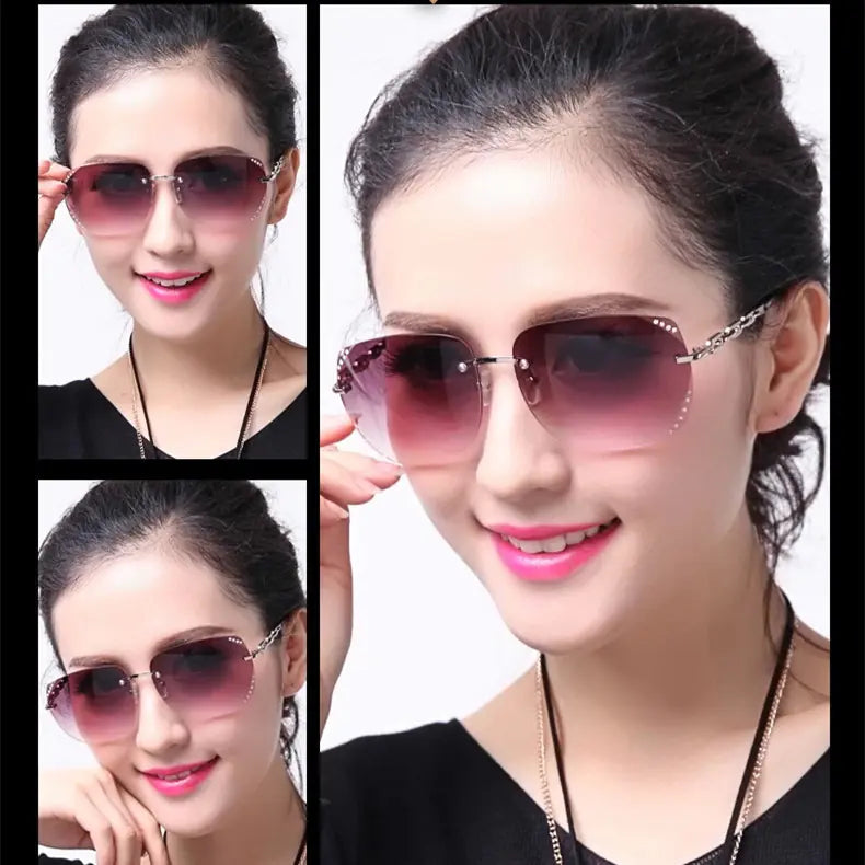 Trendy Fashionable Rimless Sunglasses with Diamonds