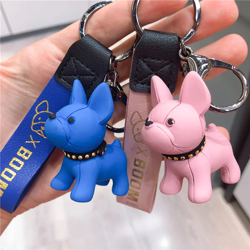 Creative Cartoon French Bulldog Leather Keychain Pendant