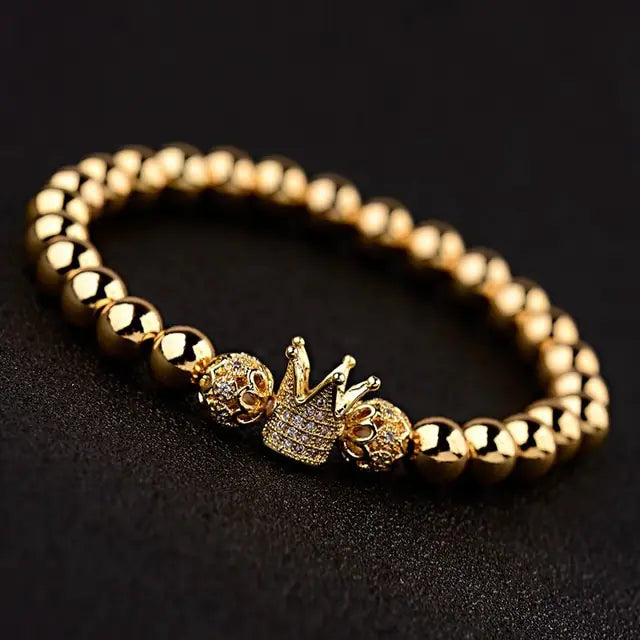 Luxury Gold Zircon Crown Circle Bracelet for Men
