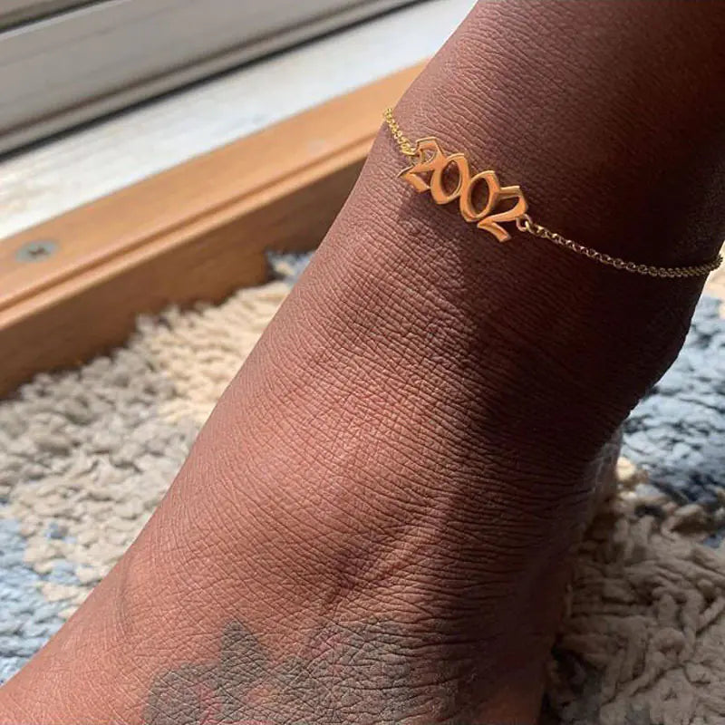 Stainless Steel Year Number Ankle Bracelet for Women