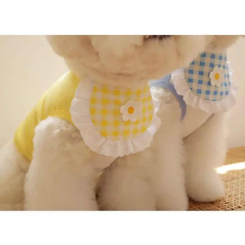 Cute Puppy Dog Plaid Flower Bib for Pets