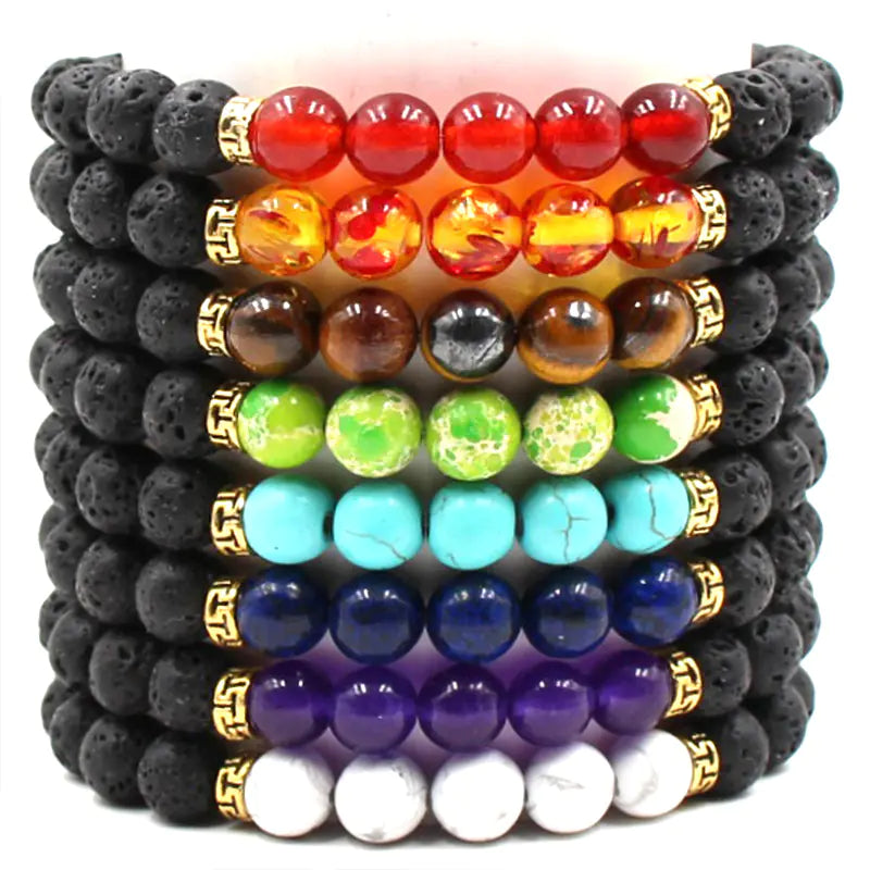 Five Gemstone Chakra Yoga Bracelet with Volcanic Stone