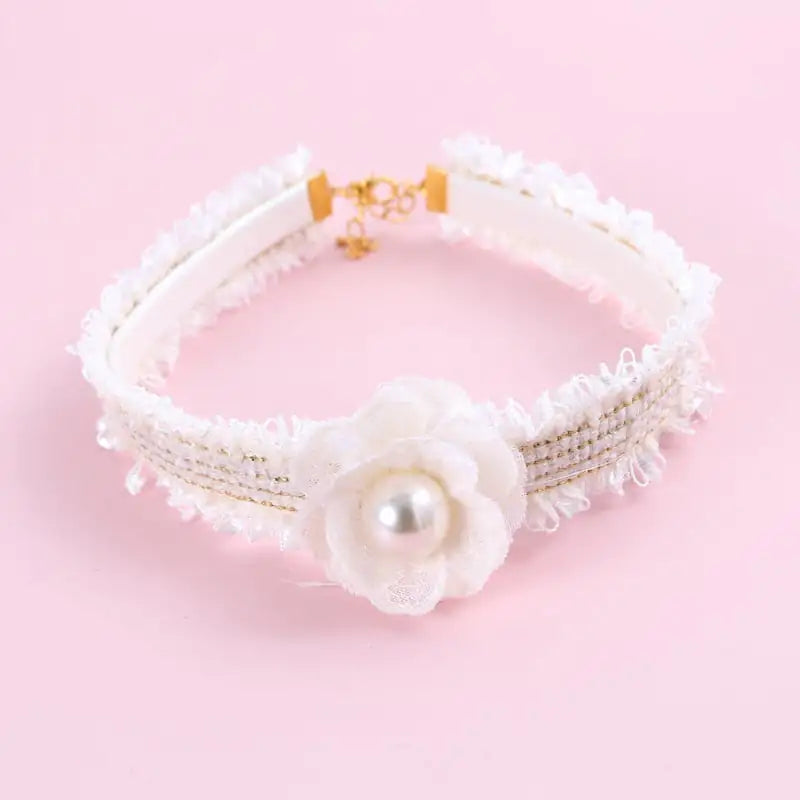 Adjustable Hand-Woven Cat Collar with Pearl Flower