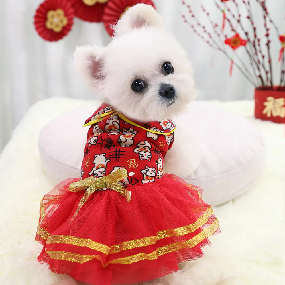Thin Fleece New Year's Dress for Pets