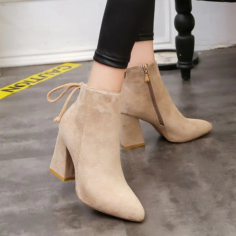 Women's Fashion High Heel Ankle Boots with Bow