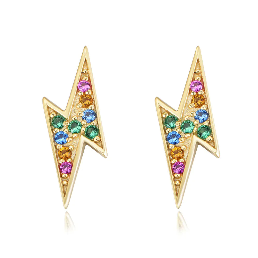 S925 Silver Colorful Zircon Lightning Stud Earrings